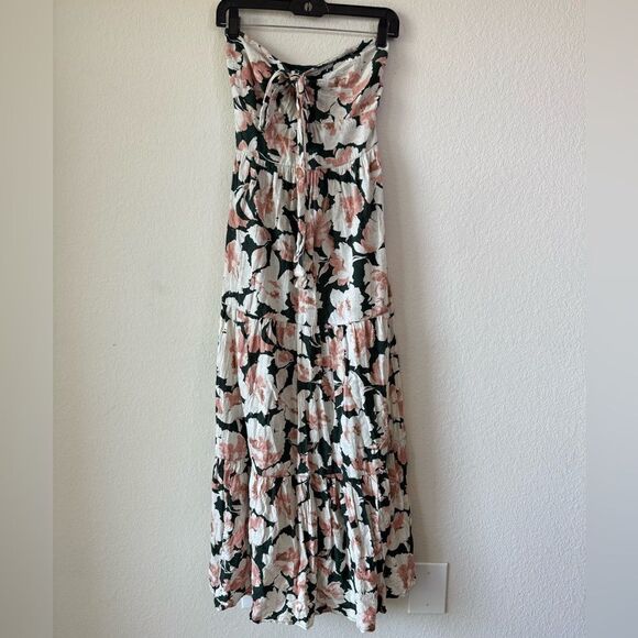 Abercrombie & Fitch Halter Neck Maxi Dress ST Tiered Linen Blend Coquette Floral - Picture 3 of 8